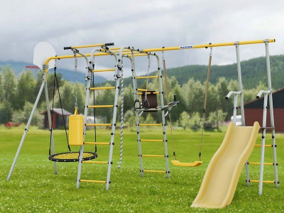 Детский спортивный комплекс для дачи ROMANA Fitness (Фитнес, желтый/серый)