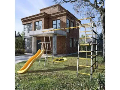 Детский спортивный комплекс для дачи ROMANA Богатырь Плюс-2 (желтый/серый)_1