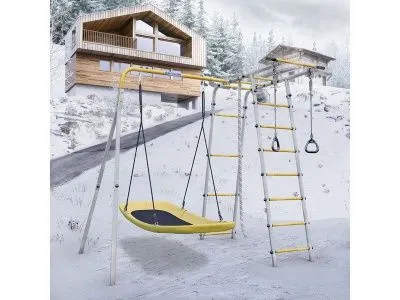 Детский спортивный комплекс для дачи ROMANA Лесная поляна-3 (желтый/серый)_2