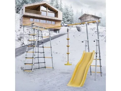 Детский спортивный комплекс для дачи ROMANA Богатырь Плюс-2 (желтый/серый)_2