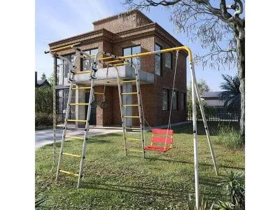 Детский спортивный комплекс для дачи ROMANA Веселая лужайка-2 (желтый/серый)_1