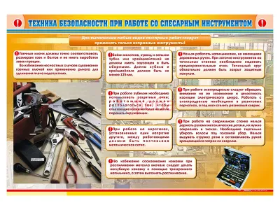 Т1011 Стенд «Техника безопасности при работе со слесарным инструментом»‎