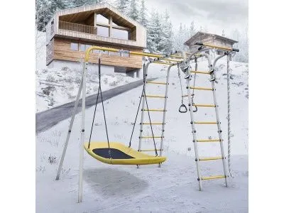 Детский спортивный комплекс для дачи ROMANA Веселая лужайка-2 (желтый/серый)_2