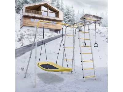 Детский спортивный комплекс для дачи ROMANA Лесная поляна-3 (желтый/серый)_2