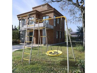 Детский спортивный комплекс для дачи ROMANA Лесная поляна-3 (желтый/серый)_1