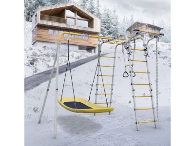 Детский спортивный комплекс для дачи ROMANA Веселая лужайка-2 (желтый/серый)_2